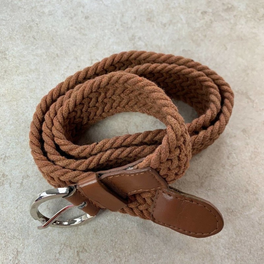 FAUX LEATHER + COTTON CANVAS Belt — Woven Brown - Picture 4 of 8